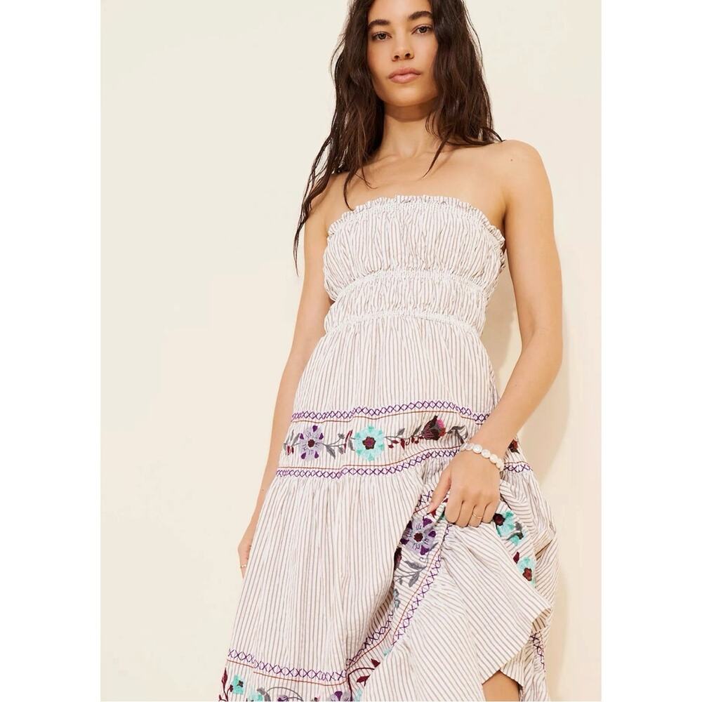 Free People Bohemian Embroidered Floral Kalani Strapless Midi Dress Size XL - Picture 7 of 15